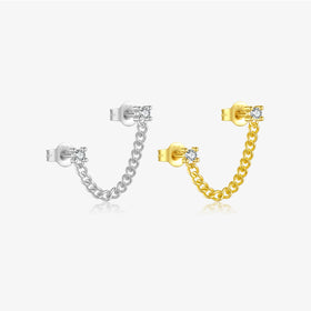 FUAMAY Fashion Jewelry Ladies 925 Silver Earrings Chain Drop Double Piercing Earrings With Zircon