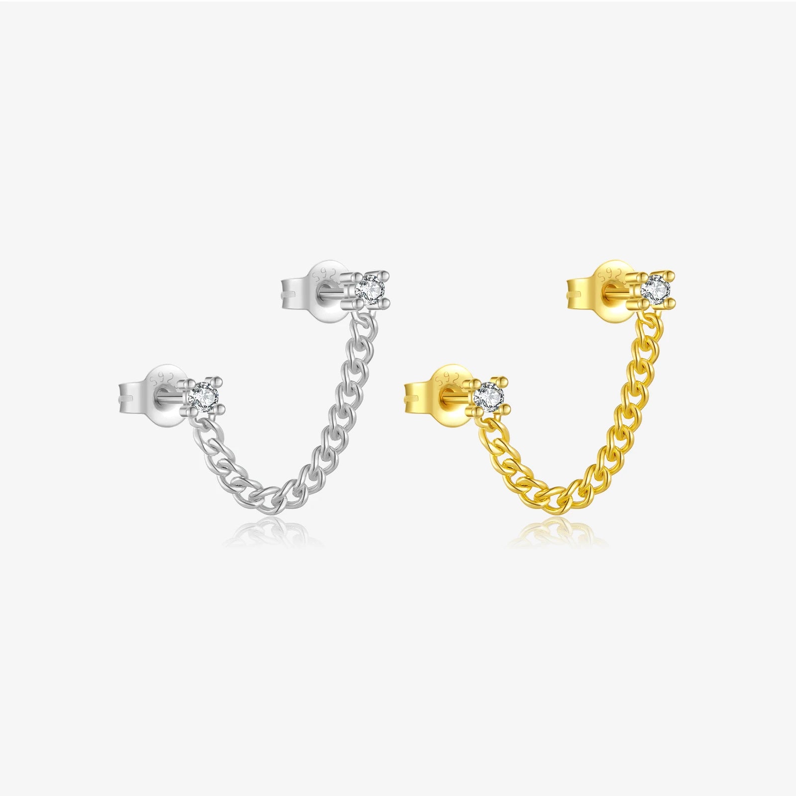 FUAMAY Fashion Jewelry Ladies 925 Silver Earrings Chain Drop Double Piercing Earrings With Zircon