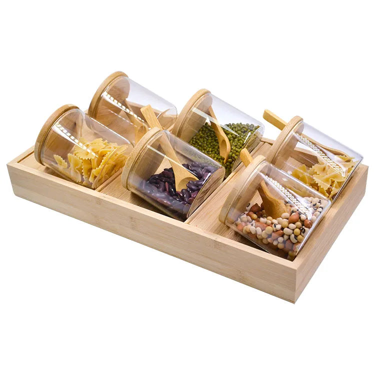 Bamboo Glass Jars Countertop Storage Shelf Organizer Bamboo Spice Rack 3 Tier