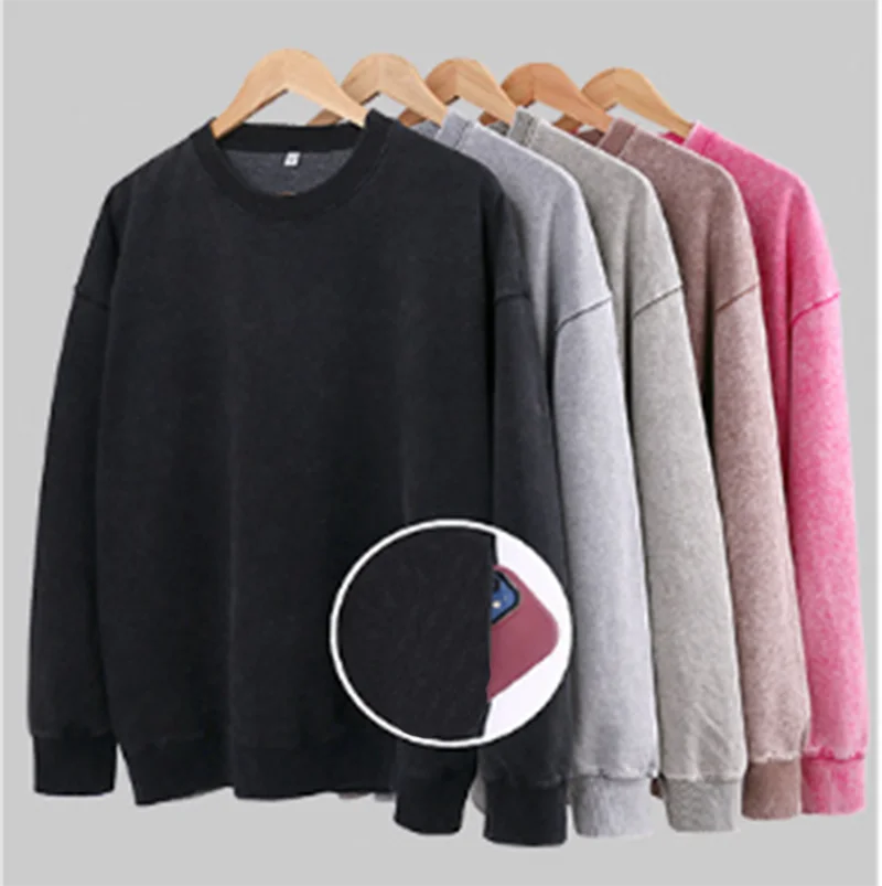 400 Grams Men's Washed 60% Cotton Solid Customized Terry Collar Digital Printing Oversize Side Pocket Sweatshirt