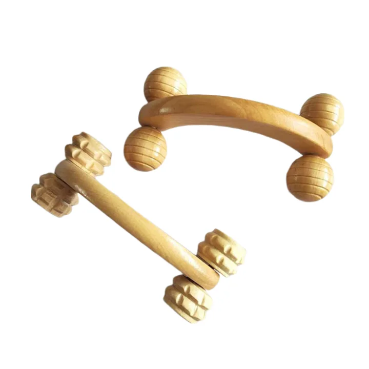 Wooden Handheld Body Roller 4 Wheels Balls Massager Arm Leg Back Foot Hand Neck Shoulder Muscle Pain Relief Massage Tool
