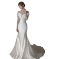 2023 Sublimation Bride Simple Deep V-neck Backless Elegant Train Wedding Dress Mermaid Wedding Dress