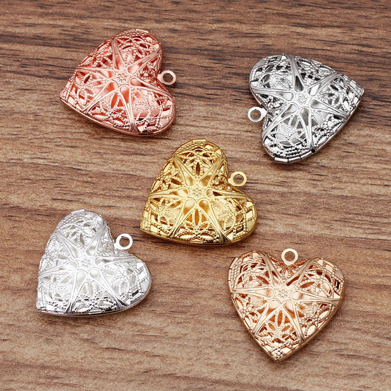 26mm Heart Photo Locket Pendants Blank Tray  Memory Photo Pendant for DIY Cabochon Photo Essential Oil Diffuser Necklace
