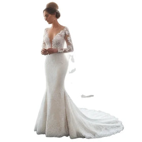 S8427F High Quality Deep V Bride Wedding Dress Vintage Floral Print Anti-Wrinkle Scoop Neckline Long Women's Party Dress