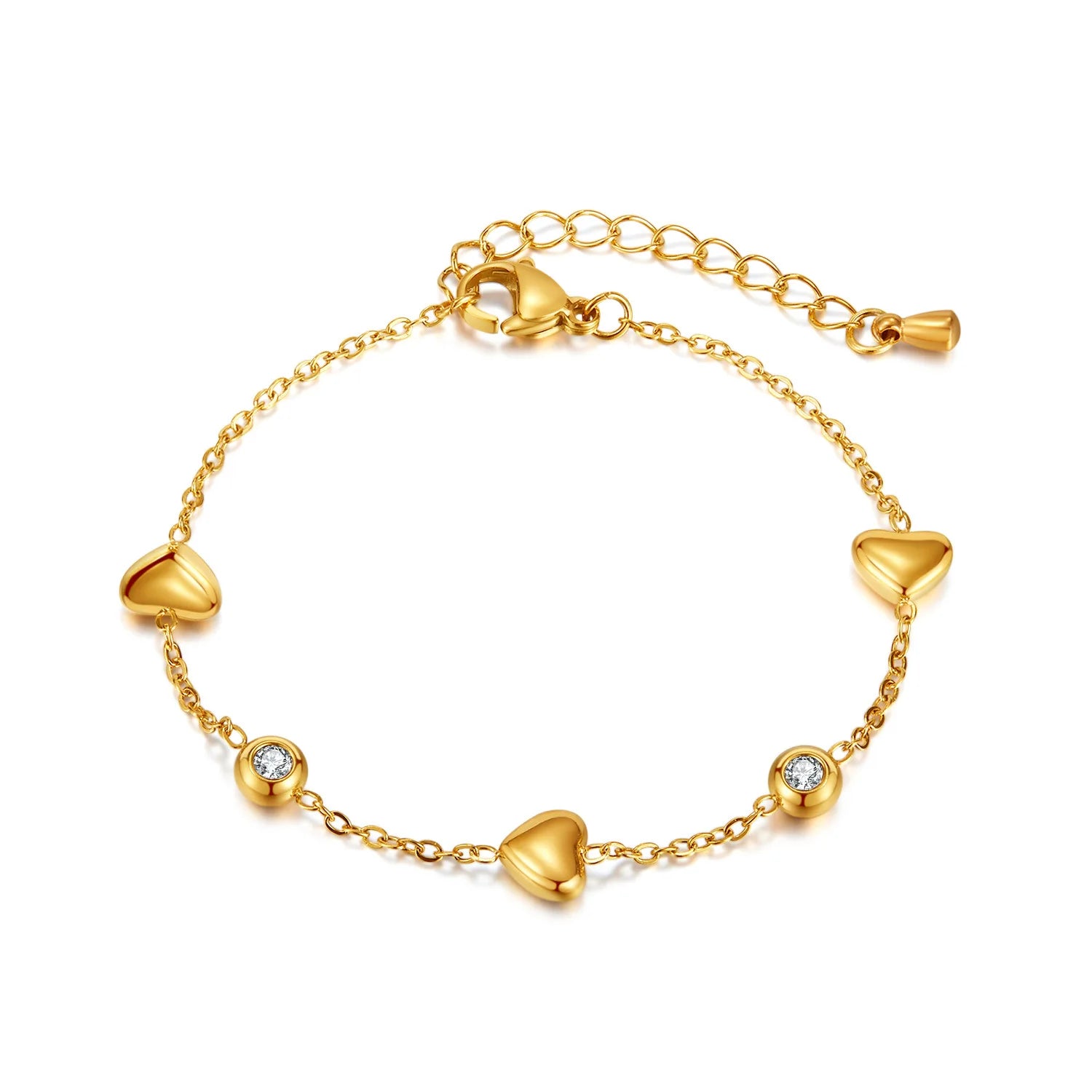 Elegant Hearts Chain Bracelets Golden Stainless Steel Women Engagement Gifts