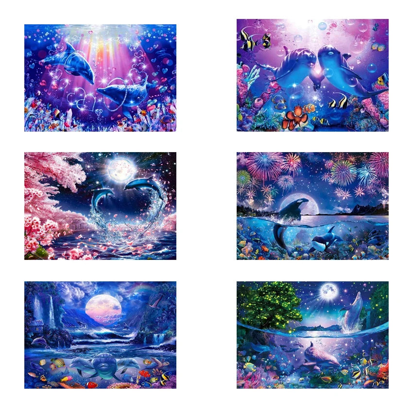 DIY Full Diamond 5D Square/Round Painting Beads Sea Dolphins Landscape Canvas Painting Adult Home Decor Craft Embroidery Animal