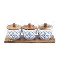 Chinese Classical Style Eco-Friendly Ceramic Spice Jar with Bamboo Wood Lid Hand Wash Only Salt and Pepper Container