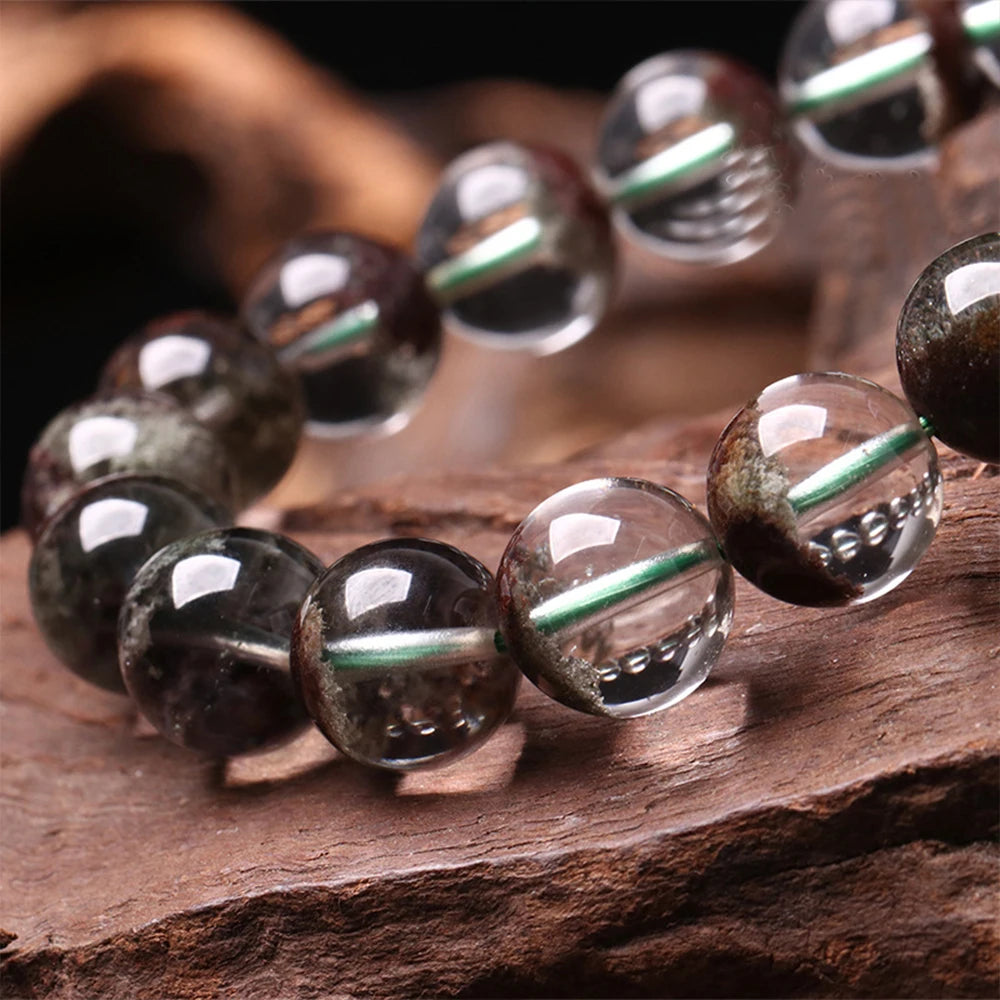 Semi Healing Organic Genuine Natural Stone Phantom Quartz Crystal Bead Bracelet Green clear Quartz Adjustable 12 13 14mm
