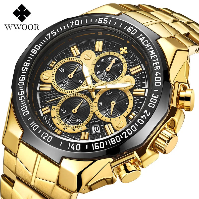 WWOOR 8868 Hot Selling Seven Needle Men Steel Band Quartz Waterproof Watch Wholesale Wristwatches