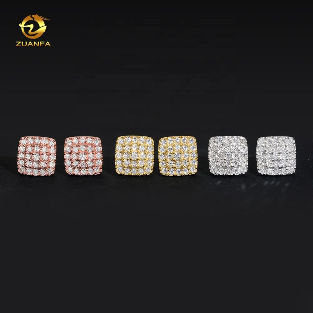 Wholesale Factory Price 925 Sterling Silver White Gold Iced Out Diamond Hip Hop Moissanite Earrings