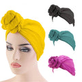 Wholesale Womens Big Flower Turban Beanie Elegant Cap Plain Head Wrap Stretch Long Scarf Headscarf