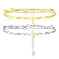 RINNTIN SB175 New Arrival Paper Clip Link with Satellite Chain Gold Double Layers Bracelet Girl Gift Gold Silver Bracelet