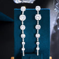 Sparkly White Round CZ Crystal Jewelry Bridal Super Long Earrings for Women Wedding Dress Cubic Zirconia Accessories
