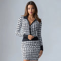 Women's Stylish Two-Piece Jacquard Knit Ensemble Hooded Wool Work Event for Autumn Winter Featuring Floral Solid Prints