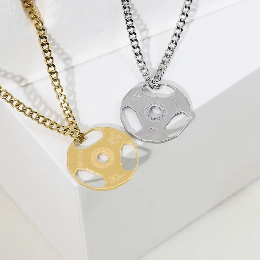 New Mens Fashion Stainless Steel Necklace Fitness Gym Dumbbell Weight Plate Barbell Chain Pendant Necklace for Men