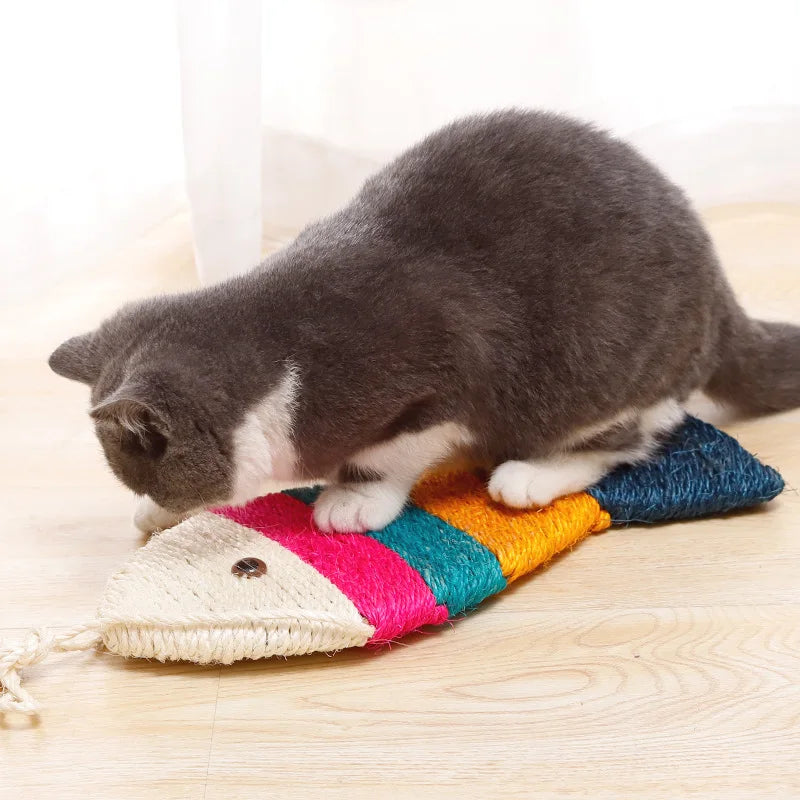 Flat Fish-shaped Color Wear-resistant Sisal Cat Scratch Board Cat Scratching Board Interactive Sisbal Cat Fish Toy