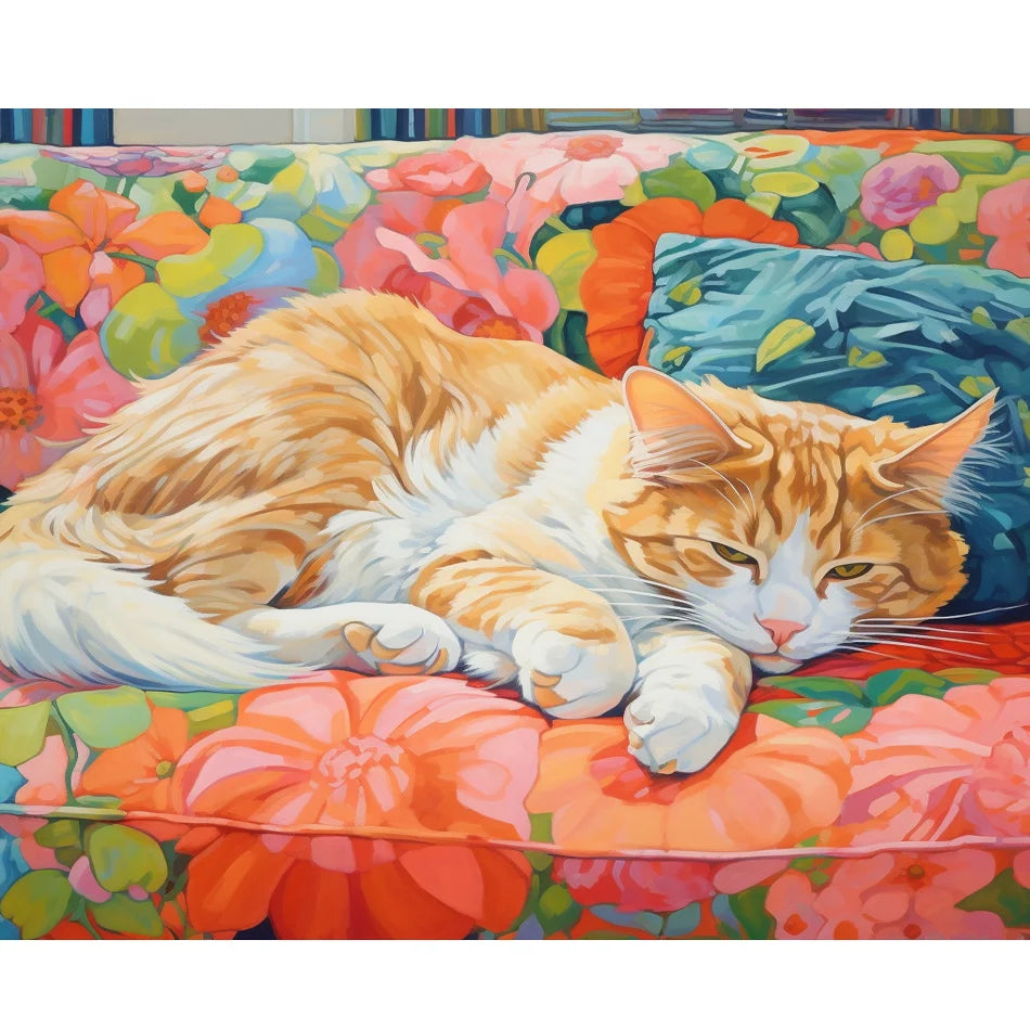 Full Round 5d Diy Diamond Painting Sleep Cat Animals Embroidery Cross Stitch Home Decor Gift 30x40cm/12x16inch Without Frame