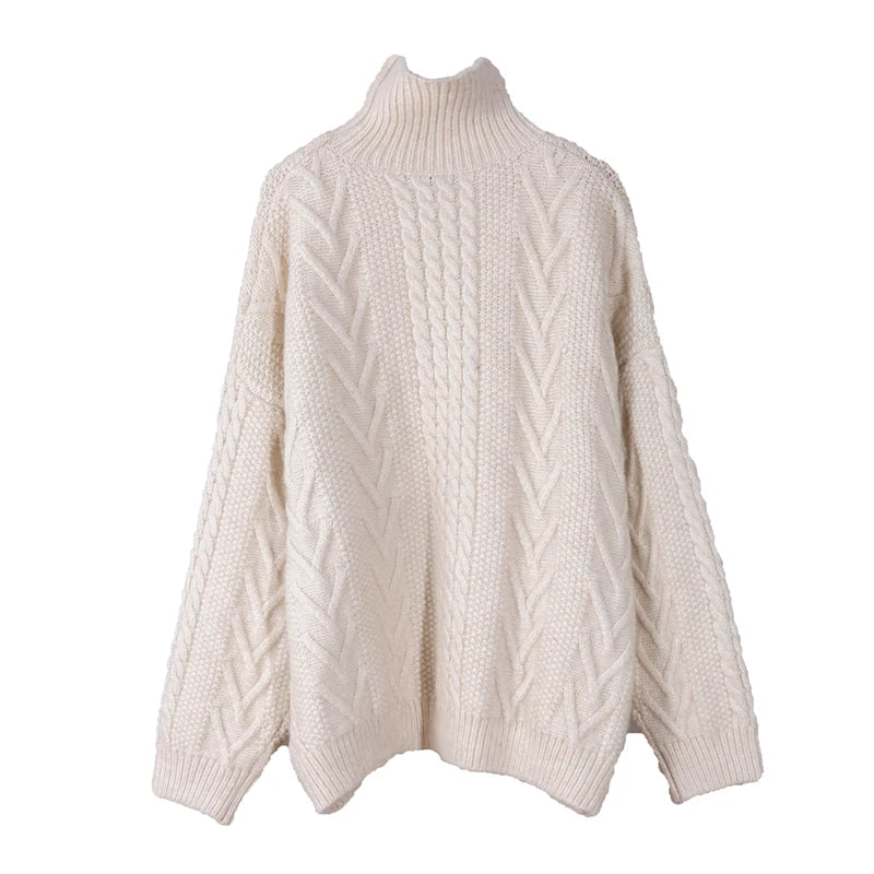 OEM  Korean New Arrival Pullover Wool Cashmere Cable Knit Jumpers Retro Knitted Plus Size Turtleneck Thick Sweater for Women