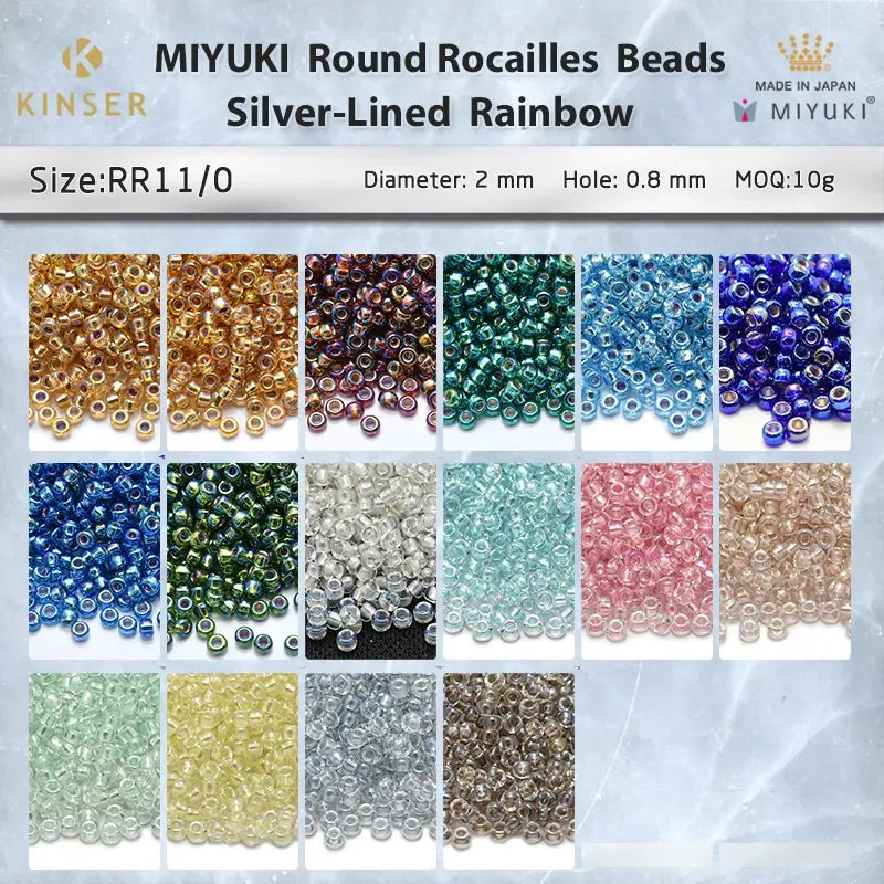2MM Japan Original Miyuki Round Rocailles Silver-Lined Rainbow 11/0 Seed Beads for Jewelry Making Crystal Beads Charm Bracelet