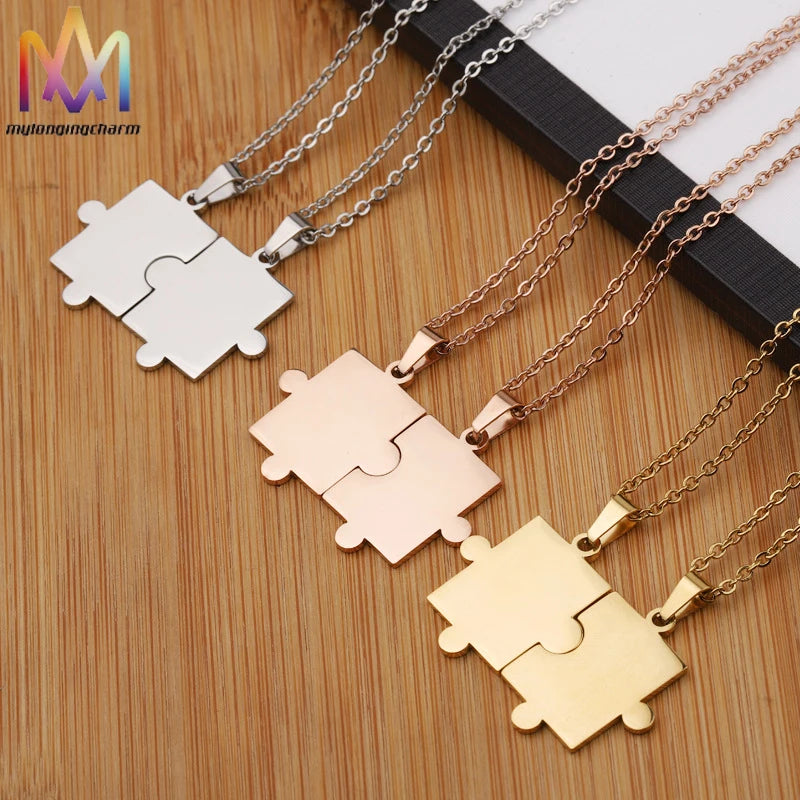 Blank Couples Puzzle Pieces Necklaces Matching Necklace for Best Friends Couples