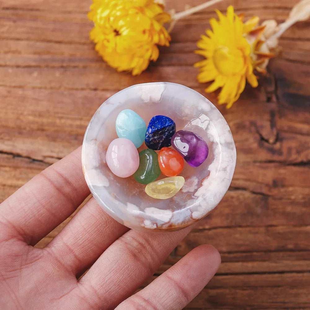 Custom Cherry Flower Crystal With Box Healing Crystal Singing Bowl Set Crafts Natural Stone Crystal Bowl Set