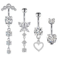 Wholesale Zircon Heart Butterfly Belly Button Rings Stainless Steel Silver Plated Claw Setting Punk Dangle Navel Jewelry Women