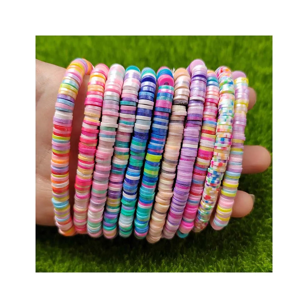 Handmade Candy Color Polymer Clay Elastic Bracelet for Women Wristband Fashion Jewelry