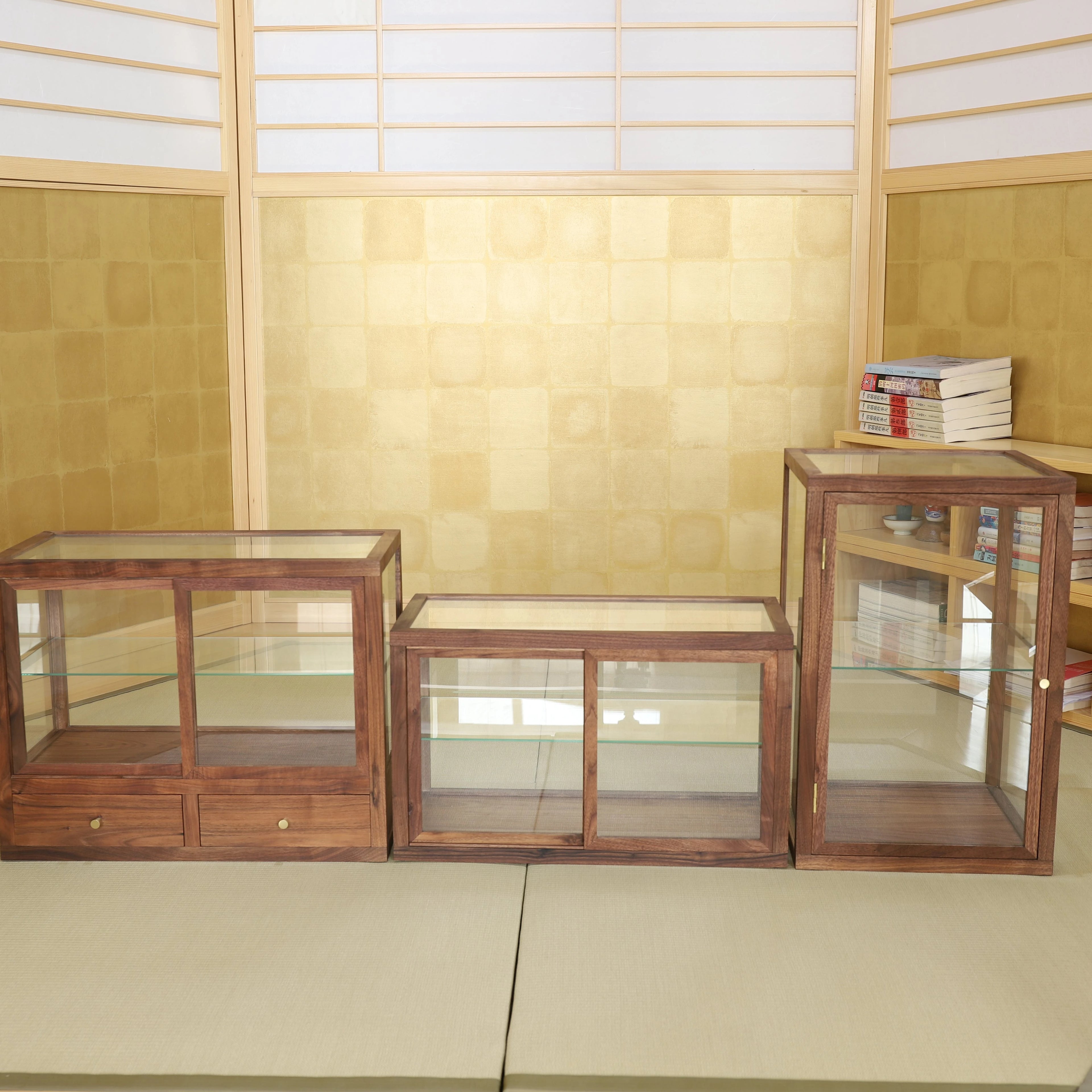 Hinoki or Walnut Wood Craft Small Cabinet