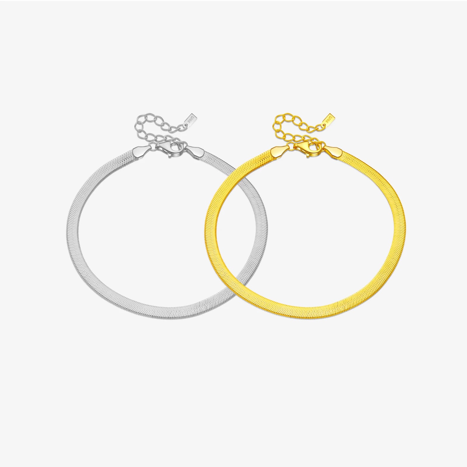 FUAMAY 925 Silver Snake Chain Bracelet for Women 18K Gold Plated Herringbone Chain Bracelet Serpent Chain Chunky Bracelet