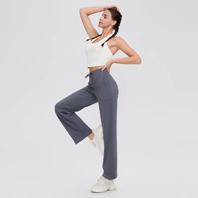 Women's Wide Leg Palazzo Pants Elastic Mid Waist Trousers Comfy Work Suit Yoga Pants With Pockets Nylon 20 Colors Sports Pants