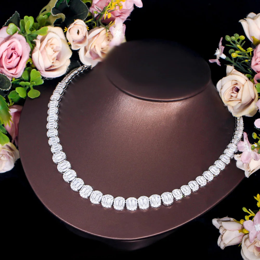Clear White Baguette Cubic Zirconia Pave Chic Luxury Designer CZ Necklace for Women High End Party Wear Bridal Jewelry Accessory