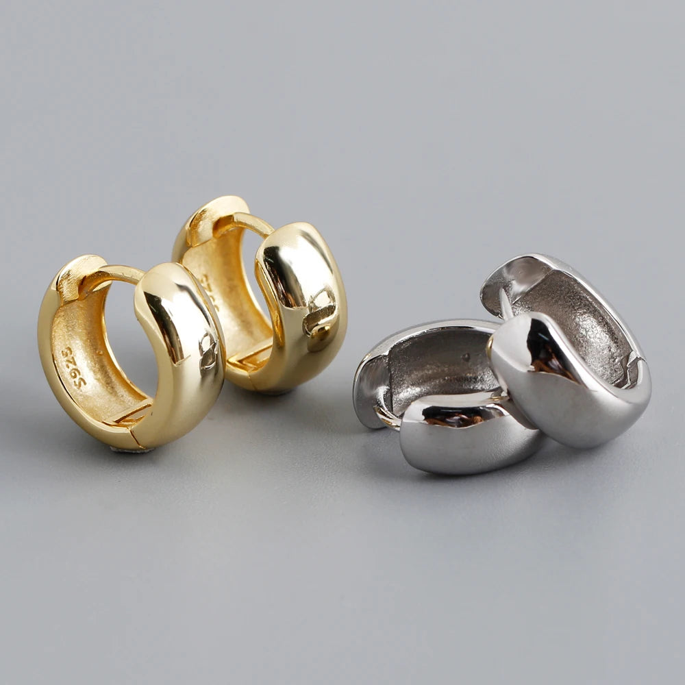 Fashion 925 Sterling Silver Classic Heavy Chic Big Round Punk Chunky with 18k Gold-plated Hoop Earrings for Women Jewelry MegaBDM