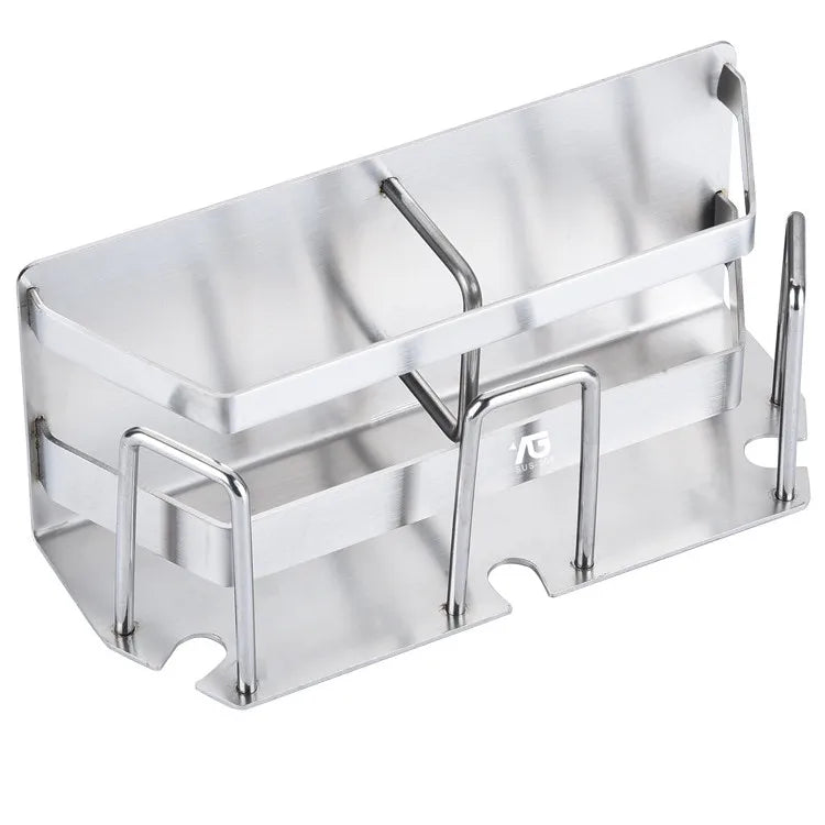 Stainless Steel Modern Durable Corner Dual Tier Chrome Finish Bathroom Toothbrush Cup Storage Rack Wall Mount Holder for Home