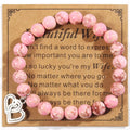 Beautiful Wife Gift Lover Valentine's Day Gift Women 8MM Natural Gemstone Beaded Bracelet Double Heart Charm Elastic Bracelet