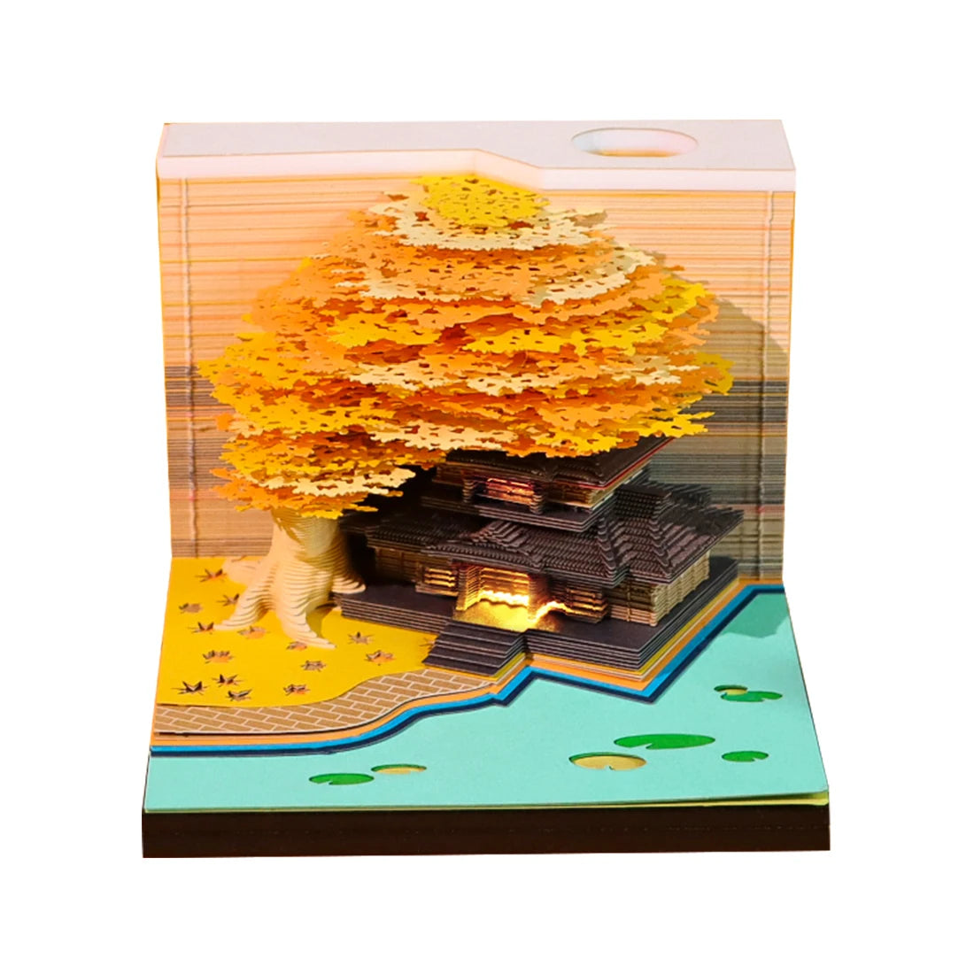 Custom Logo Printed 3D Sticky Note Memo Pads 3D Paper Art Sculpture Sakura Tree House Christmas Gift Weekly Block Notes Calendar