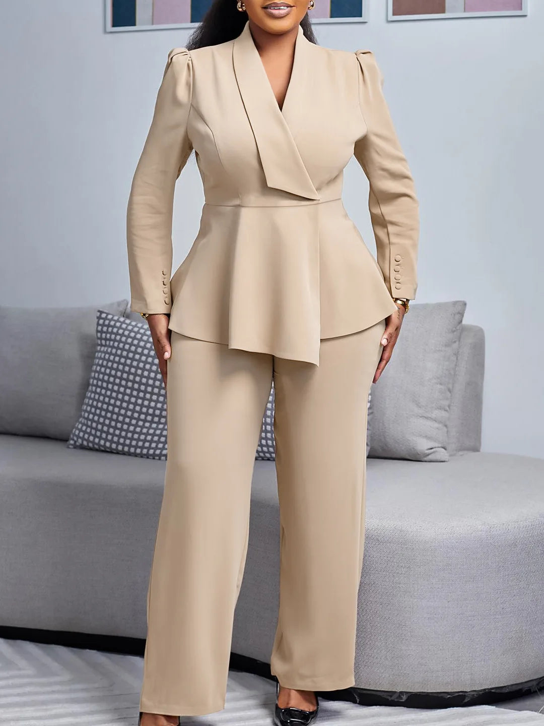 2026 Nigerian Women's Fashion Suits African Plus Size Pants European and American Solid Color Set Two Piece Set