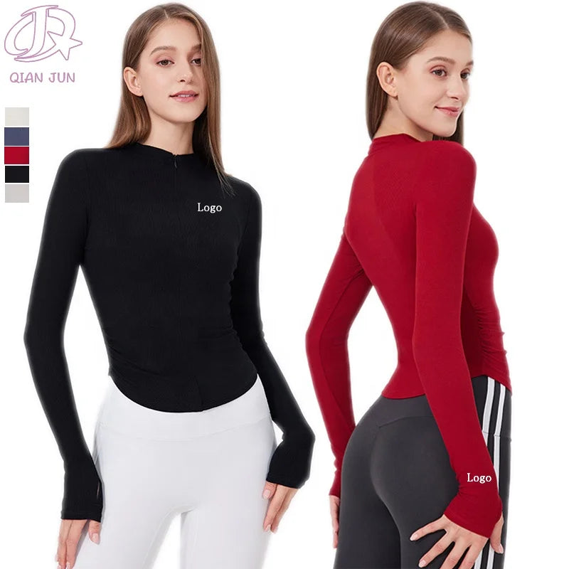 High Quality Custom Logo Women's Yoga Top Quick Dry Sustainable Gym Jacket With Zipper Recyclable Threaded Fabric Sportswear