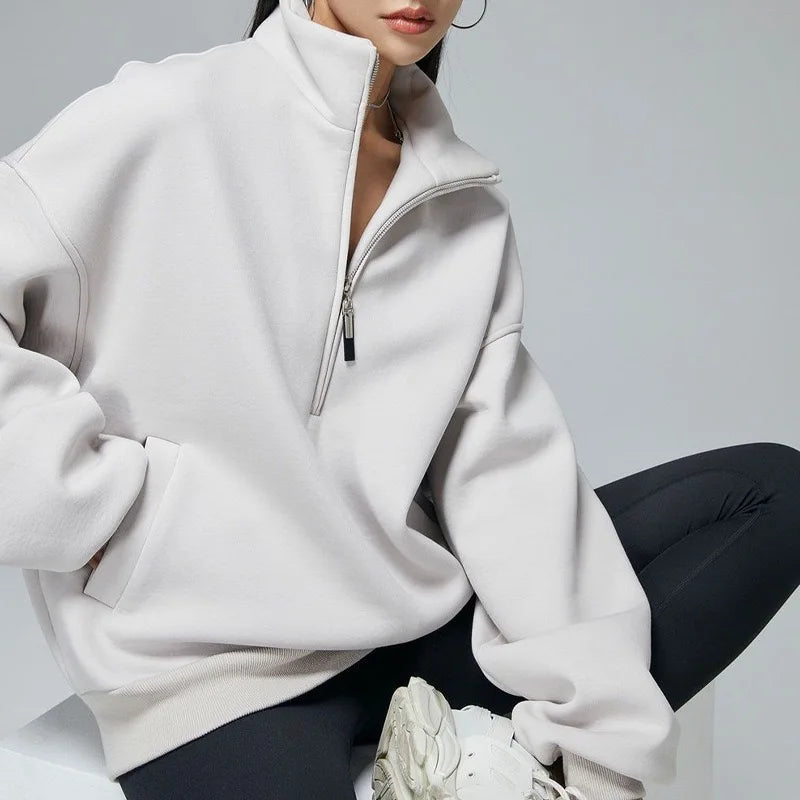 Wholesale Custom Manufacturer Hoodie Femmes Sweatshirts Plain 1/4 Zip Sweater French Terry Zip Ups Hoodies Sweater for Women