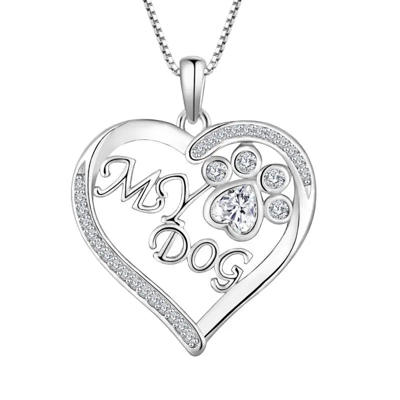 YH JEWELLERY Fashion Pet Dog Paw Print Pendant Hollow Always in My Heart Love Footprints Crystal Necklace Pendant