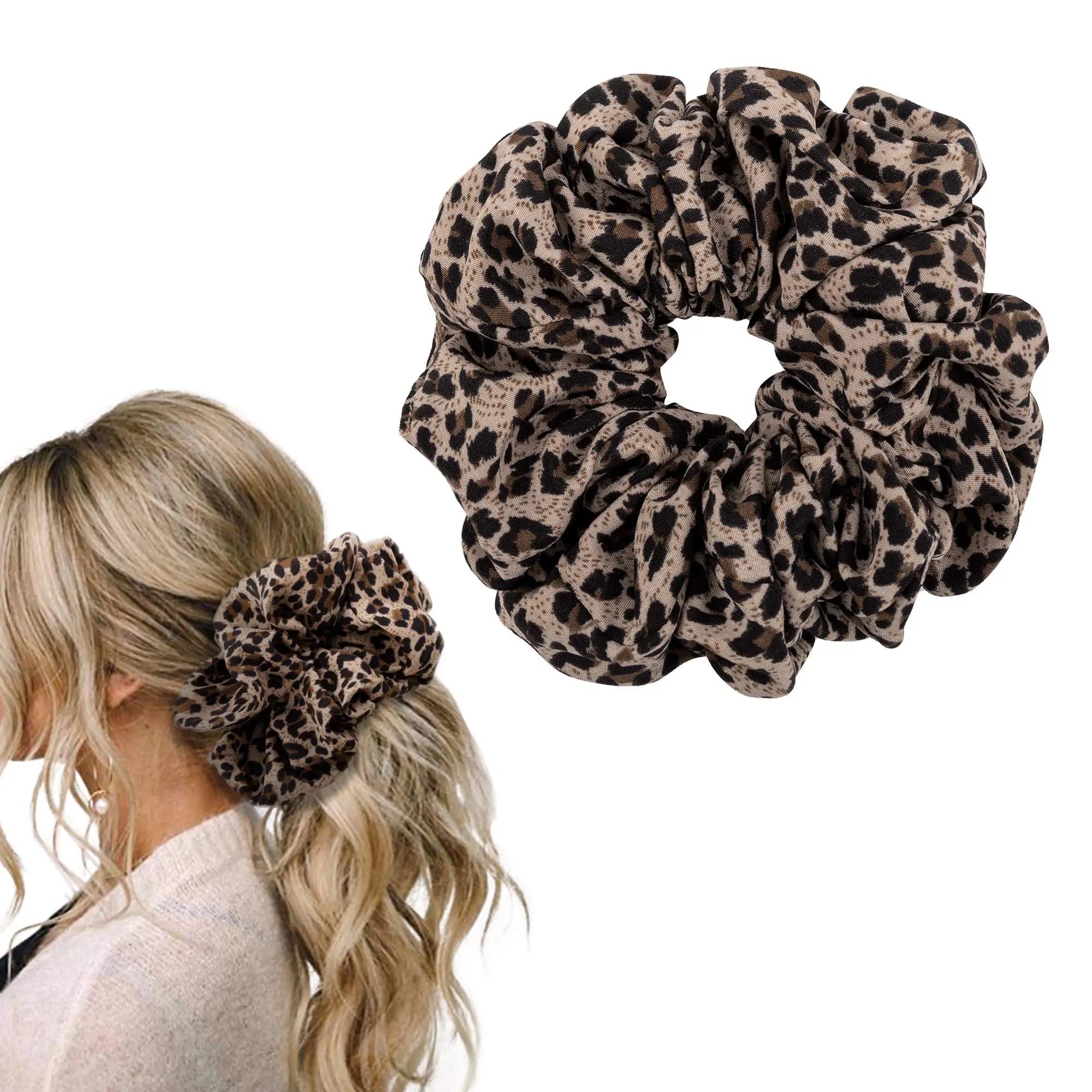 6.3 Inch Jumbo Scrunchies Leopard Elastic Hair Scrunchies Large Scrunchy Girls Oversize Fashion Accessories Soft Ponytail Holder