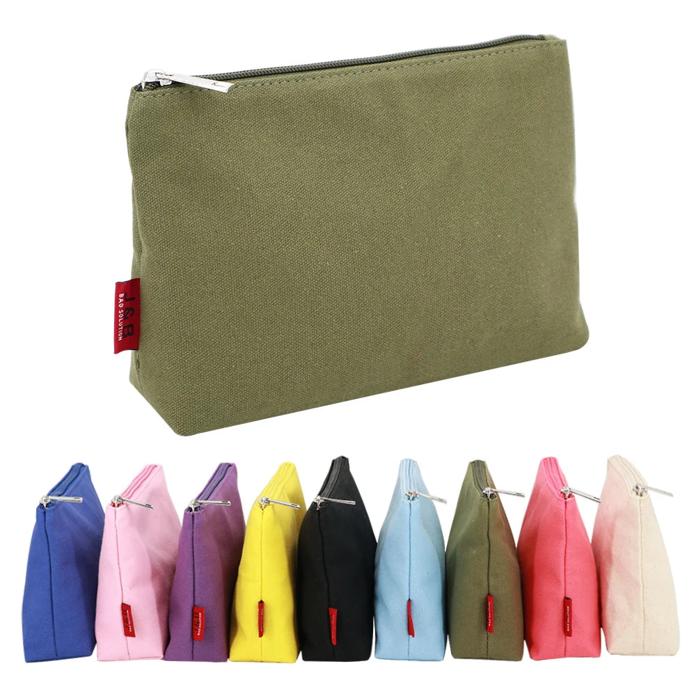 Eco Friendly Colored Cotton Canvas Cosmetic Organizer Zipper Pouch Logo Printed Custom Makeup Jewelry Gadget Storage Bag Gift
