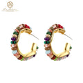 Fashion Jewelry Color Natural Stone Bohemian Hoop Earrings 925 Silver Needle Brass Gold Plated Unisex for Anniversary