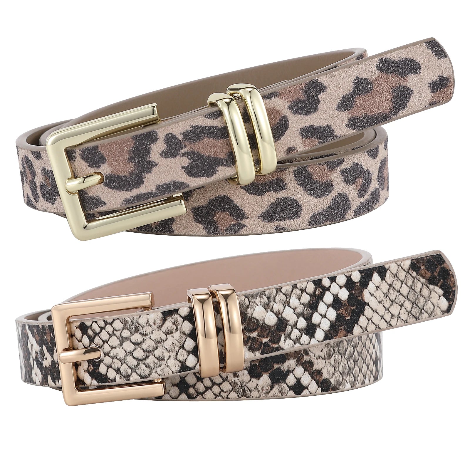 Luxury Trendy Manufacturer Custom Alloy Buckle Snake Skin Leather Waist Belt Thin Slim Belts for Women