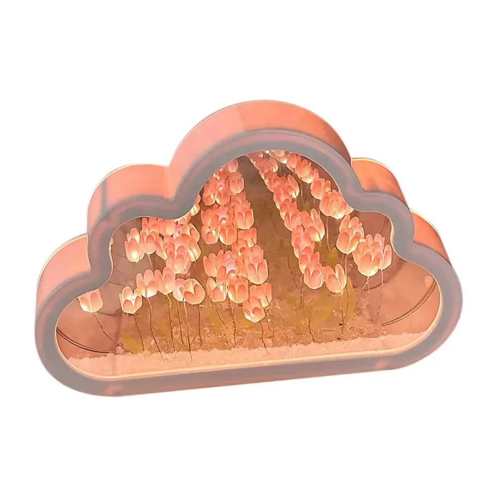 Howlighting Mini LED Handmade DIY Tulip Flower Night Light Valentine's Gift Cloud Mirror Lamp