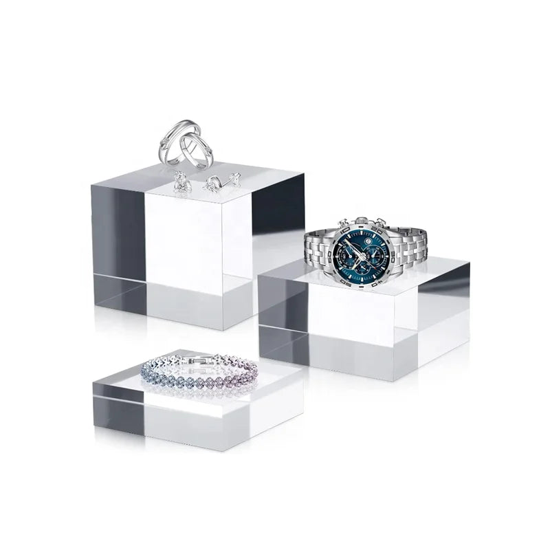 Clear Polished Jewelry Display Stand Acrylic Riser Acrylic Solid Display Block