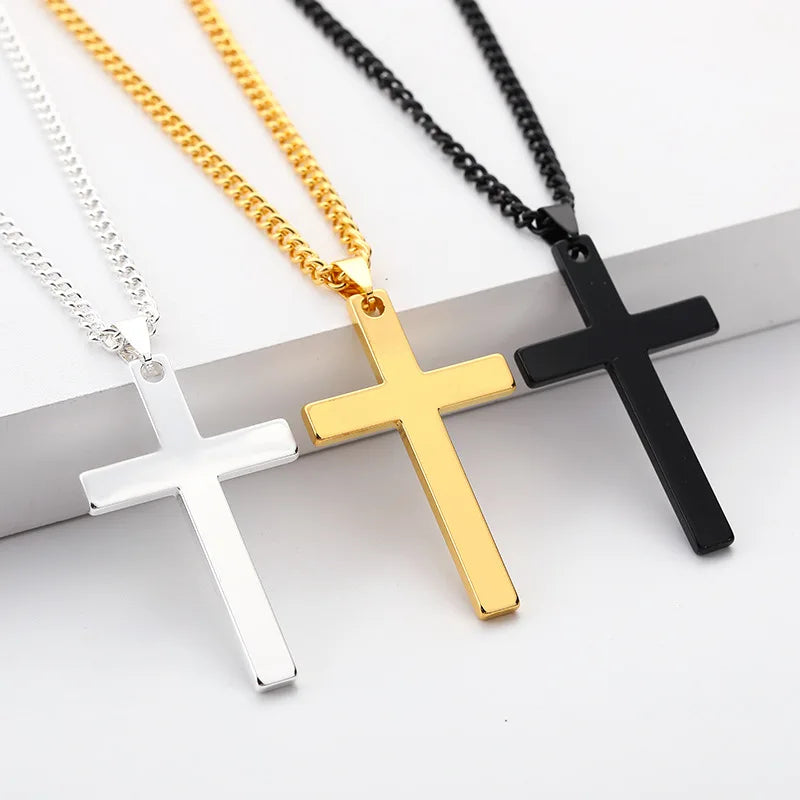 Gold Plated Mens Cross Necklace Stainless Steel Cross Necklace Titanium Steel Pendant Necklace with Chain 20-31 Inches