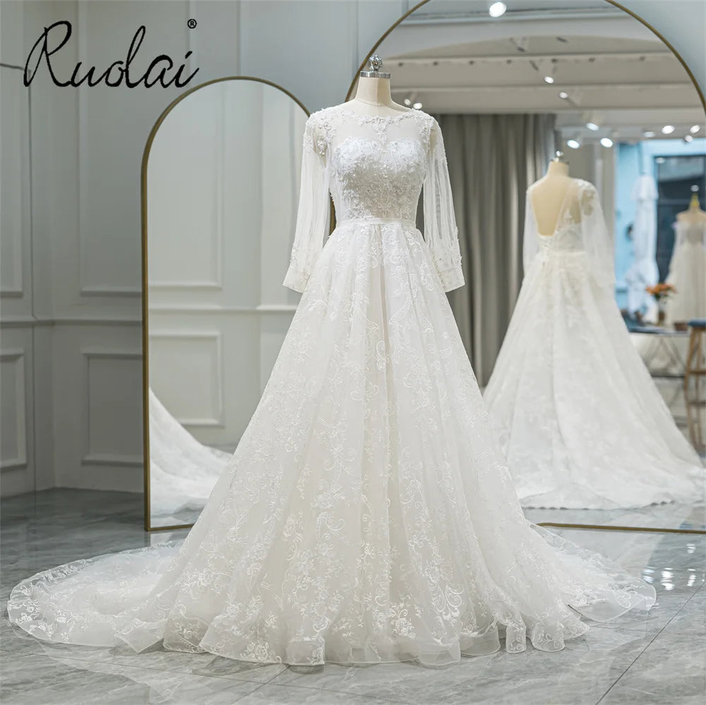 Ruolai QW01670 a Line Beaded Lace Long Sleeves Wedding Dress Bridal Gowns for Bride Bride Dresses