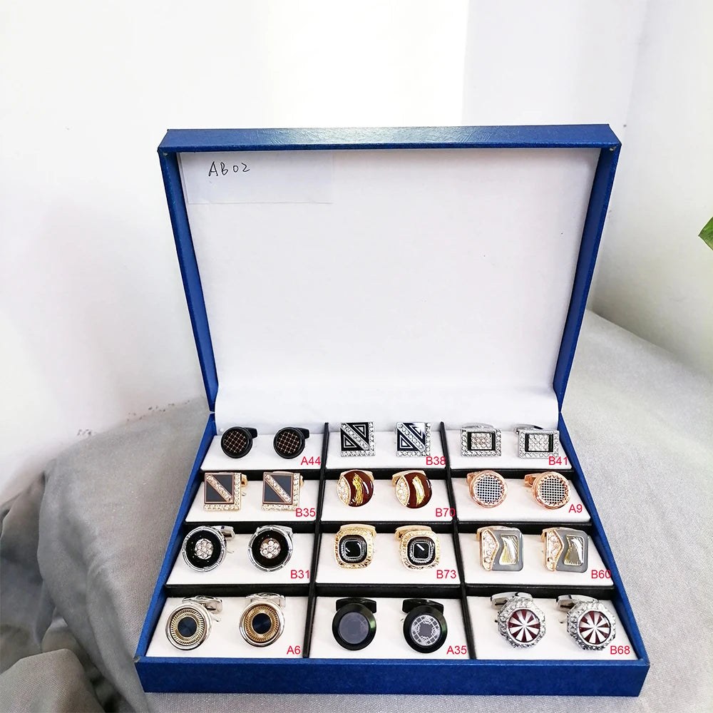 Ready to Ship 12 Pairs Cheap Style Alloy Material Cufflinks with Box Packing