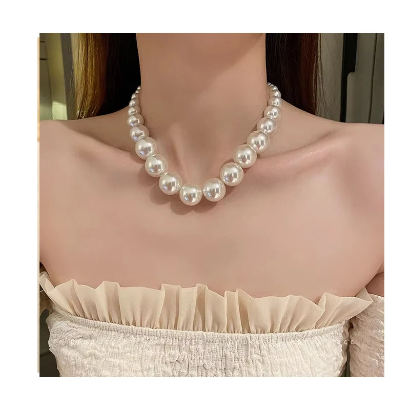 Fashion Korean Statement Vintage Designer Choker Women Gold Pearl Necklace Jewelry