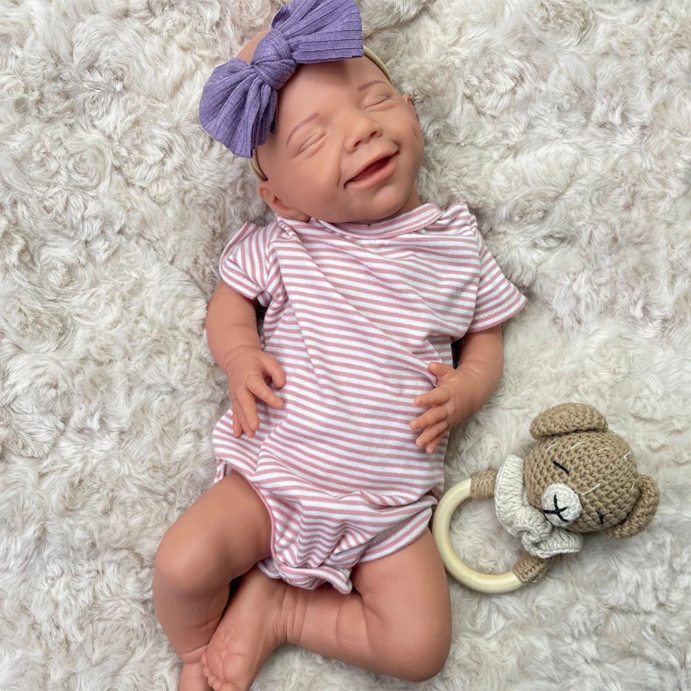 18" Realistic Silicone Newborn Doll Asleep Full Silicone Reborn Baby Girl Real Looking Lifelike Painted Realistic Xmas Gift